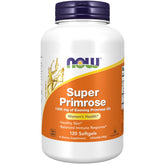 NOW Super Primrose 120 softgels white bottle with orange label and purple cap evening primrose oil supplement